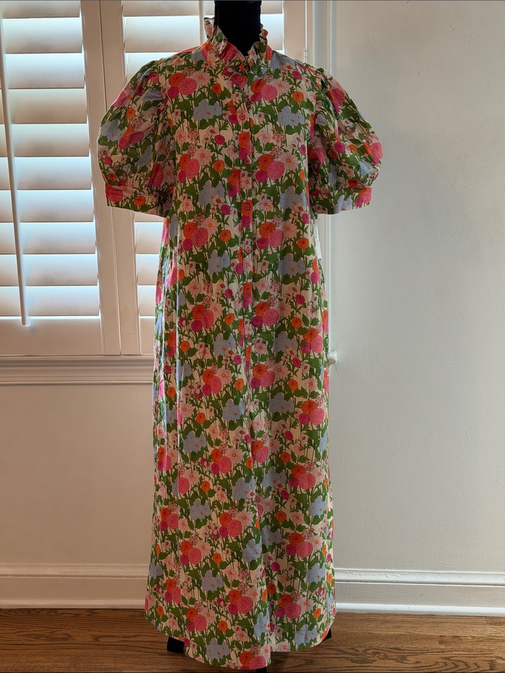 Hyacinth House Multi Green Begonia Floral Louisa Maxi Dress 100% cotton size L